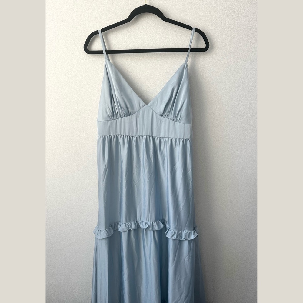 NEW Maxi Dress Light Dusty Powder Blue Bridesmaid Wedding Ruffled Tiered NWT